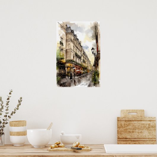 Straat van het Poster van de Waterverf van Parijs (Keuken)