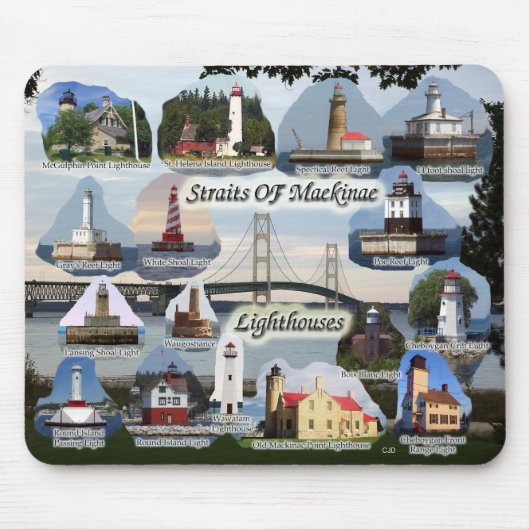 Straat van Mackinac Lighthouses mousepad Muismat (Voorkant)