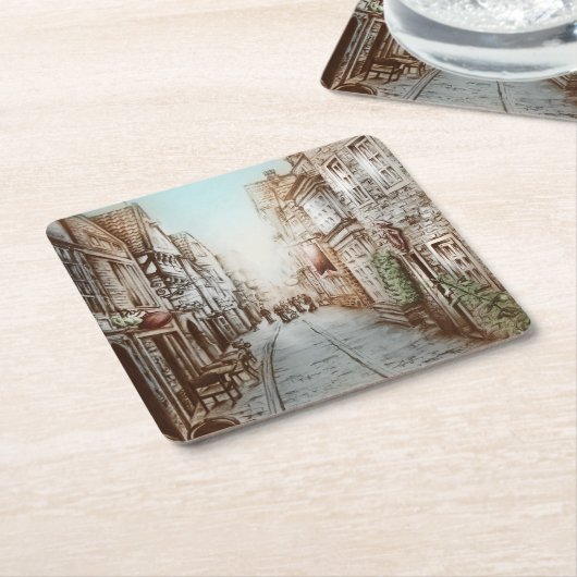 Straat van Parijs, Frankrijk - Pastorale  kunst Kartonnen Onderzetters (Schuin)