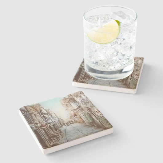 Straat van Parijs, Frankrijk - Pastorale  kunst Stenen Onderzetter (Zijkant)