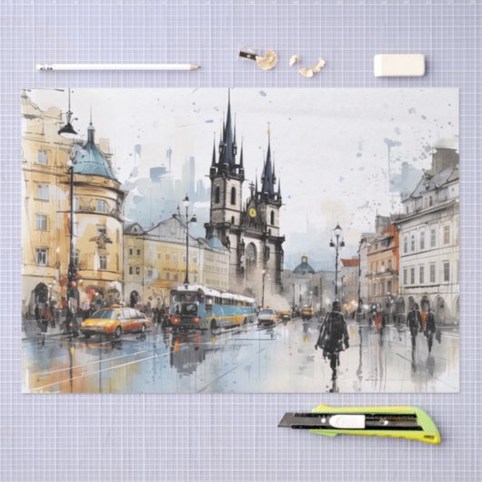 Straat waterverf Praag Tissuepapier (Craft)
