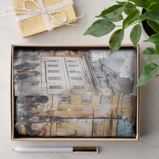 Straat waterverf Praag Tissuepapier (Geschenk)