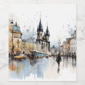 Straat waterverf Praag Wijn Etiket (Enkel label)
