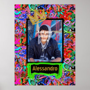 Straatachtige graffiti met kroon poster