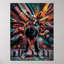 Straatartiest met Spray Cans Poster