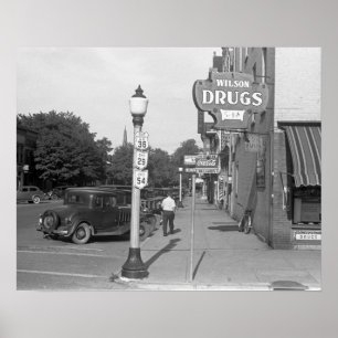 Straatbeeld Urbana, Ohio, 1938. Oude foto Poster