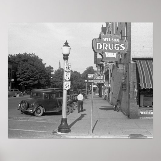 Straatbeeld Urbana, Ohio, 1938. Oude foto Poster (Voorkant)