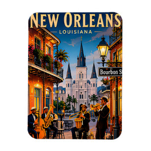 🎷 Straatbeelden van de Franse wijk in New Orleans Magneet