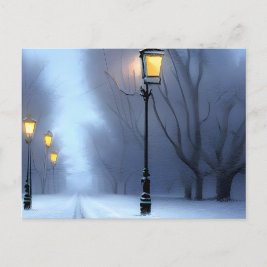 Straatgloeilampen in Winter Wonderland Feestdagenkaart (Voorkant)