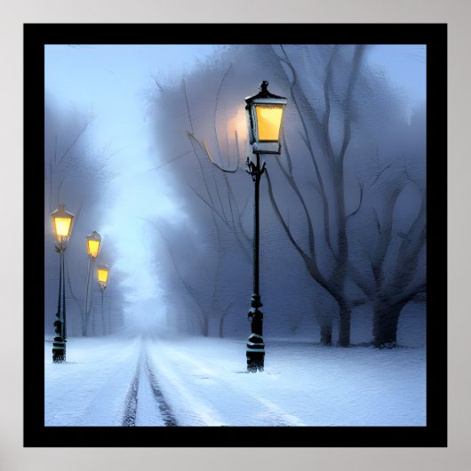 Straatgloeilampen in Winter Wonderland Poster (Voorkant)