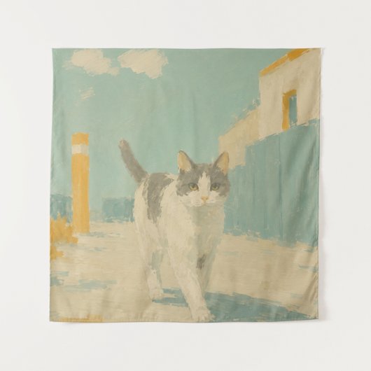 Straatkat Impressionistische Olie Schildering Zono Wandkleed (Voorkant)