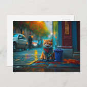 Straatkat, Multi Color, Street Life Briefkaart (Voorkant / Achterkant)