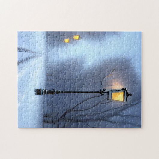 Straatlampen gloeien in Winter Wonderland Legpuzzel (Horizontaal)