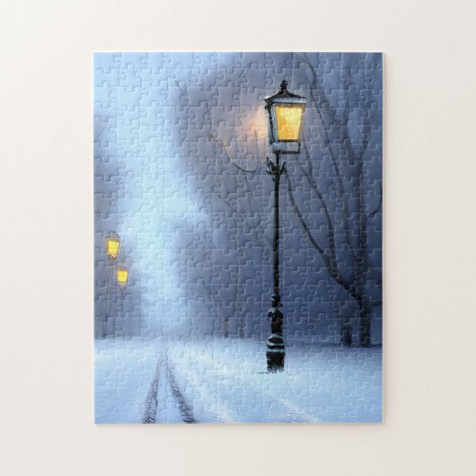 Straatlampen gloeien in Winter Wonderland Legpuzzel (Verticaal)