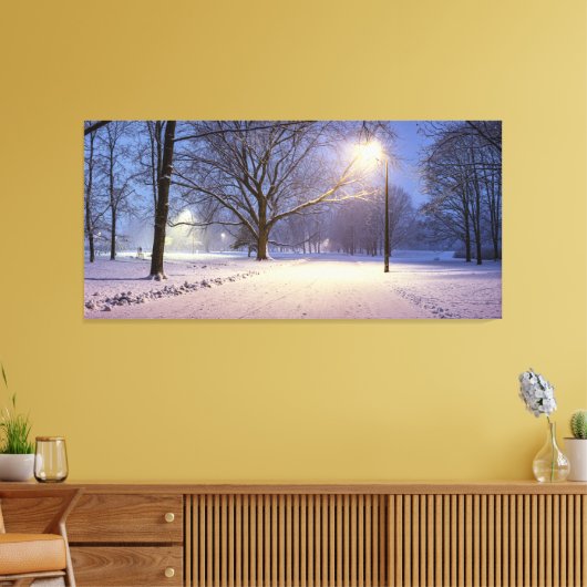 Straatlichten en sneeuwbomen canvas afdruk (Insitu (Woonkamer))