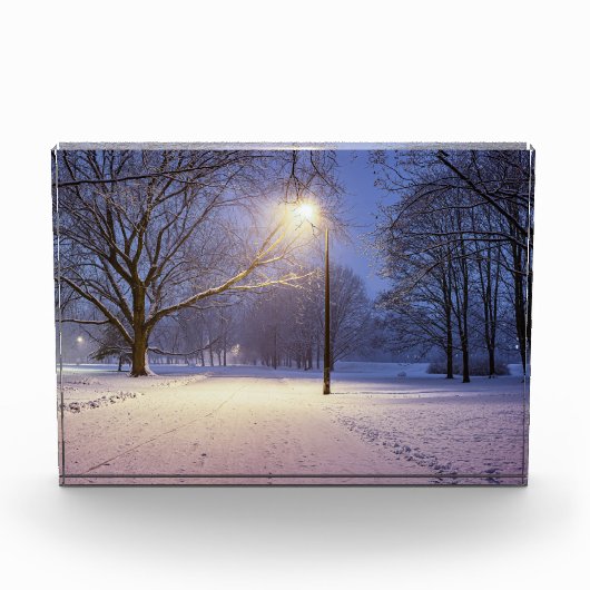 Straatlichten en sneeuwbomen fotoblokken (Voorkant)