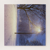 Straatlichten en sneeuwbomen legpuzzel (Horizontaal)