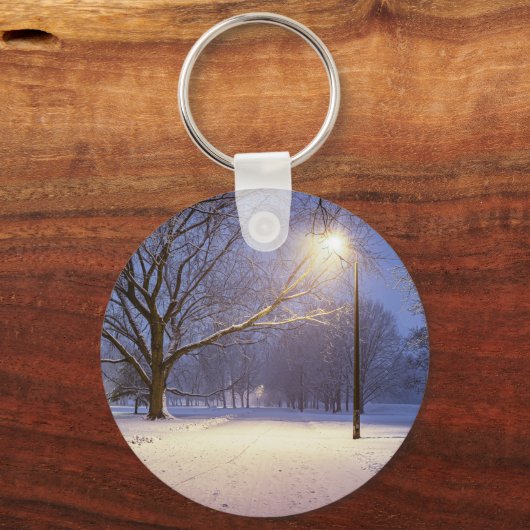 Straatlichten en sneeuwbomen sleutelhanger (Voorkant)