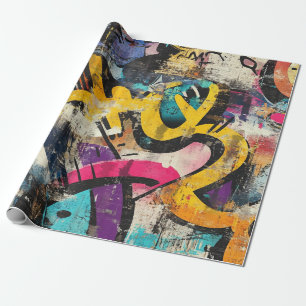 Straatmuurschildering met gelaagde druppels en ste cadeaupapier