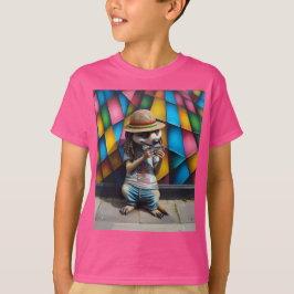 Straatmuzikant, Meerkat met een mondharmonica T-shirt