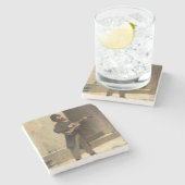 Straatmuzikant met gitaar (door Gerolamo Induno) Stenen Onderzetter (Zijkant)