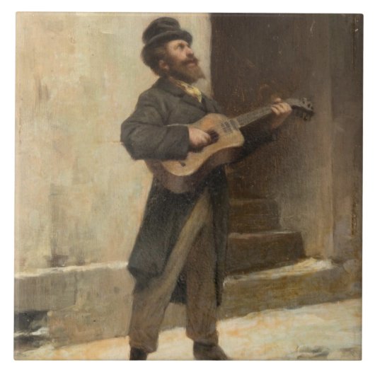 Straatmuzikant met gitaar (door Gerolamo Induno) Tegeltje (Voorkant)