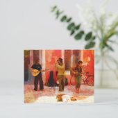 Straatmuzikanten die Guitar Mandolin en Flute spel Briefkaart (Staand voorkant)