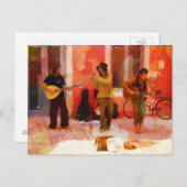 Straatmuzikanten die Guitar Mandolin en Flute spel Briefkaart (Voorkant / Achterkant)