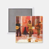 Straatmuzikanten die Guitar Mandolin en Flute spel Magneet (Voorkant / Achterkant)