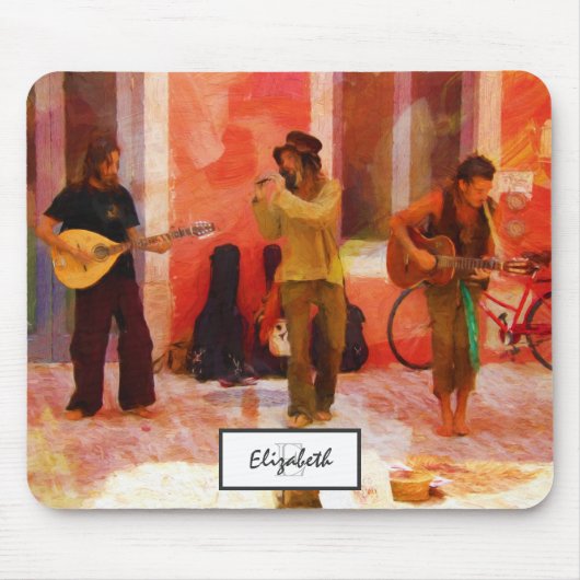 Straatmuzikanten die Guitar Mandolin en Flute spel Muismat (Voorkant)