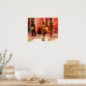 Straatmuzikanten die Guitar Mandolin en Flute spel Poster (Keuken)
