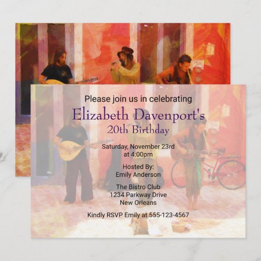 Straatmuzikanten die samen Birthday uitnodigen Kaart (Voorkant / Achterkant)