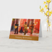 Straatmuzikanten die samen Happy Birthday spelen Kaart (Gele Bloem)