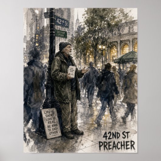 Straatprediker in Bryant Park Poster (Voorkant)