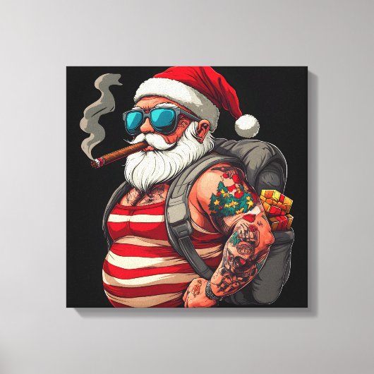 Straatrebel Getatoeëerde Kerstman Canvas Afdruk (Voorkant)