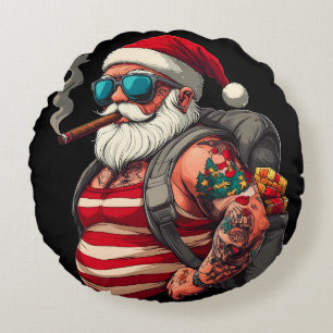 Straatrebel Getatoeëerde Kerstman Rond Kussen