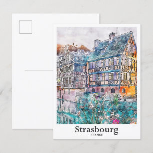 Straatsburg Frankrijk Reizen Waterverf Hand geteke Briefkaart