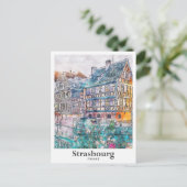 Straatsburg Frankrijk Reizen Waterverf Hand geteke Briefkaart (Staand voorkant)