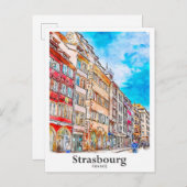 Straatsburg Frankrijk Reizen Waterverf Hand geteke Briefkaart (Voorkant / Achterkant)