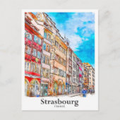 Straatsburg Frankrijk Reizen Waterverf Hand geteke Briefkaart (Voorkant)