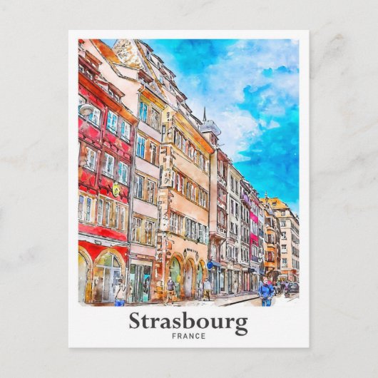 Straatsburg Frankrijk Reizen Waterverf Hand geteke Briefkaart (Voorkant)