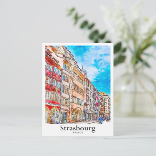 Straatsburg Frankrijk Reizen Waterverf Hand geteke Briefkaart (Staand voorkant)