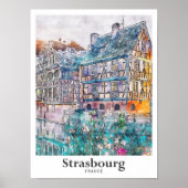 Straatsburg Frankrijk Reizen Waterverf Hand geteke Poster (Voorkant)