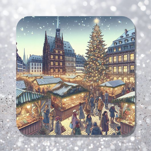 Straatsburg, Frankrijk Vrolijk Kerstfeest Joyeux N Vierkante Sticker