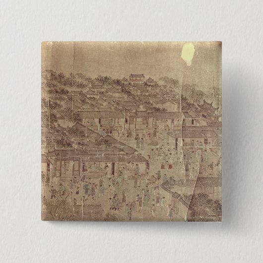 Straatscène, Chinees, Ming Dynasty Vierkante Button 5,1 Cm (Voorkant)