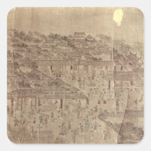 Straatscène, Chinees, Ming Dynasty Vierkante Sticker