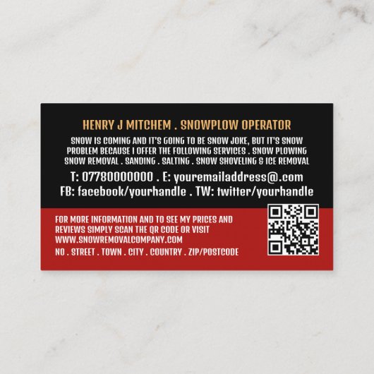 Straatscène, Sneeuwverwijderingsbedrijf Adverteren Visitekaartje (Achterkant)