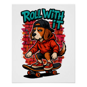 Straatstijl Beagle Skateboarden Graffiti Kunst Perfect Poster