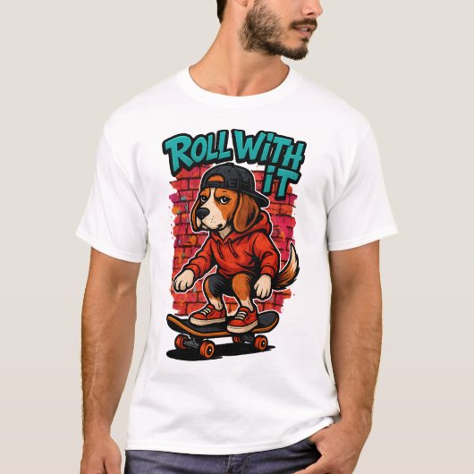 Straatstijl Beagle Skateboarden Graffiti Kunst T-shirt (Voorkant)