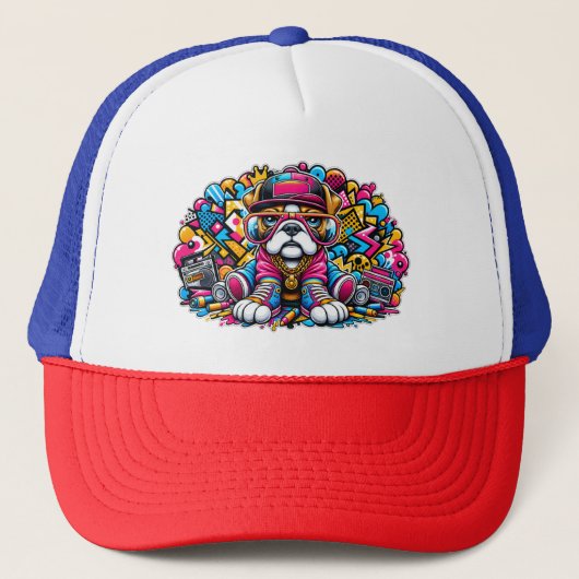 Straatstijl Bulldog Graffiti Achtergrond Trucker Pet (Voorkant)